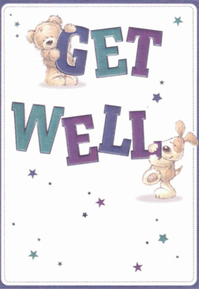 This get well card captures the gentle spirit of East Finchley with its endearing illustrations and uplifting palette. A friendly bear and a floppy-eared puppy, both depicted with heartwarming detail, are the stars of the scene-each cherishing the uniquely bold letters of 'Get Well' as if supporting each other through kindness alone. Around them, playful stars swirl in midnight blues and calming purples, reminiscent of peaceful evenings strolling through Alexandra Park. The typography, lively and full of optimism, is shaded in lilacs and teals that bring a sense of rejuvenation akin to fresh-cut flowers brightening a Fordington Road doorstep. Touches of texture in the bear's fuzzy coat and the puppy's velveteen ears evoke the comforting luxury of soft petals and lush greenery, lovingly composed. Light fills the scene, cultivating an airy, soothing mood that lifts the spirit. Sending this card together with a bouquet from East Finchley Florist turns a simple gesture into a cherished moment of genuine encouragement-a gentle reminder of community care for those recuperating in our vibrant North London enclave.